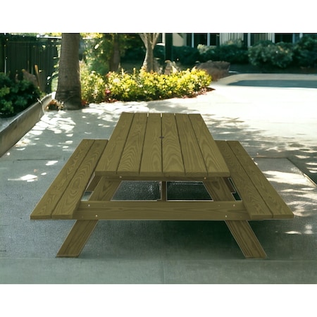 Homeroots 94" Green Solid Wood Outdoor Picnic Table with Umbrella Hole 525007