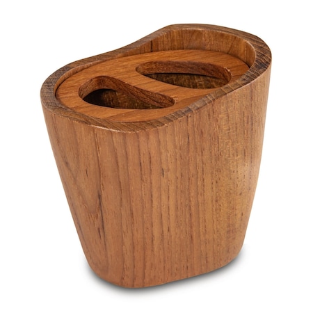 Homeroots Natural Brown Solid Teak Oval Toothbrush Holder 475839