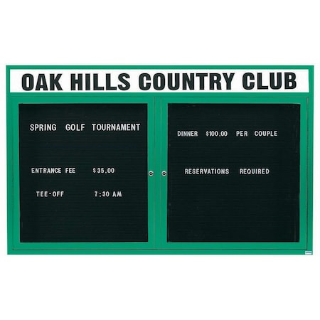 Aarco Outdoor Enclosed Directory w/ Al Frame Header, Powder Coated Green, 48''Hx72''W OADC4872HG