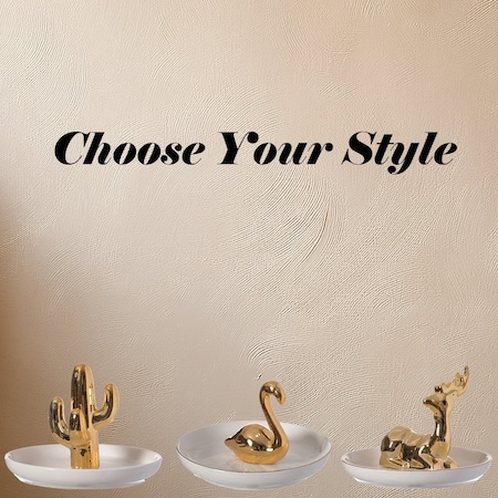 Uniquewise Modern Ceramic Trinket Dish Accent Plate Jewelry Holder White Plate and Gold Deer QI004368.DR