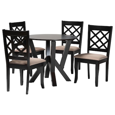 Baxton Studio Adina Modern Sand Fabric and Dark Brown Wood 5-Piece Dining Set 256-9725-10900-ZORO