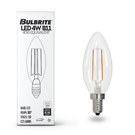 Bulbrite 40w Equivalent Dimmable B11 Vintage Edison Clear LED Light Bulb Candelabra (E12) Base, 4000K, 8PK 861629