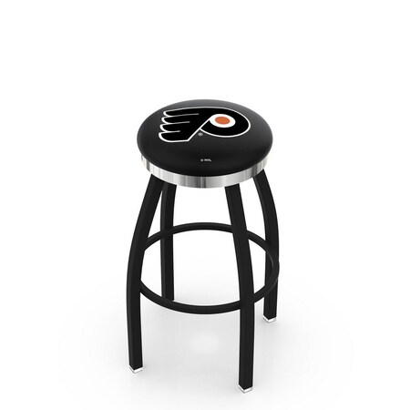 Holland Bar Stool Co 36" Blk Wrinkle Philadelphia Flyers Swivel Bar Stool, Chrome Ring L8B2C36PhiFly-B