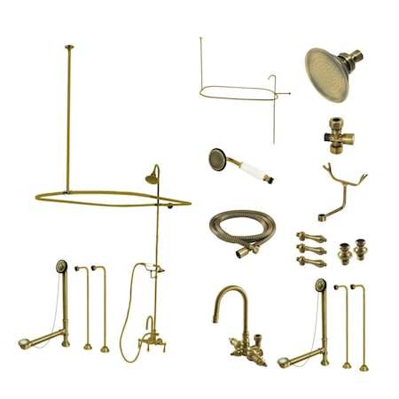 Kingston Brass Three-Handle 2-Hole Tub Wall Mount Clawfoot Tub Faucet Package w/ Shower Enclosure and Hand Shower CCK2143AL