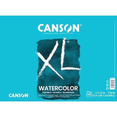 Canson XL Series Watercolor Pad, Heavyweight White Paper, Foldover Binding, 30 Sheets, 11x15 inch C100510942-03