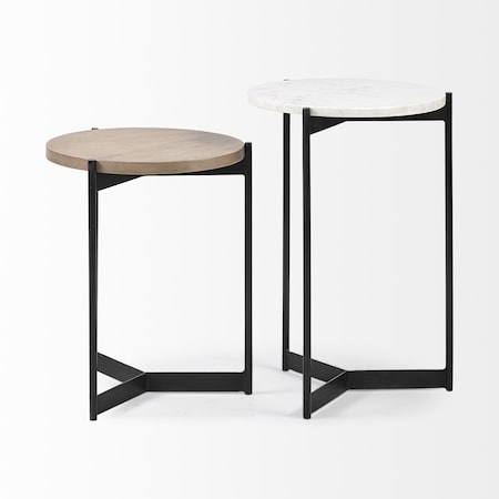 Homeroots 24" Brown And White Glass Round End Table 380666