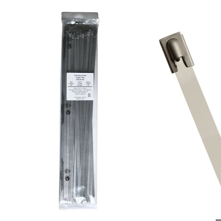Cable Ties Unlimited Cable Tie, 24 in L, 300 lb Strength, 7.1 in Max Bundle Dia, 316 Stainless Steel, Silver, 100PK SSP24-HD