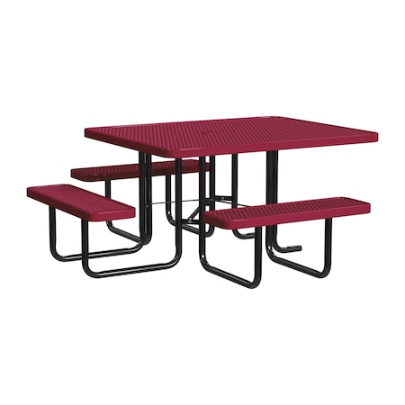 Leisure Craft 46" Square ADA Accessible Outdoor Picnic Table with 3 Bench Seats, Burgundy T46SQP-ADA-BURGUNDY