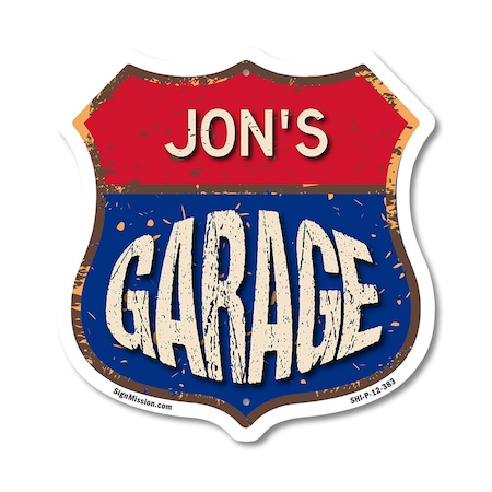 Signmission Jon's Garage, 12 Inch X 12 Inch, Plastic Sign SHI-P-12-383-JON