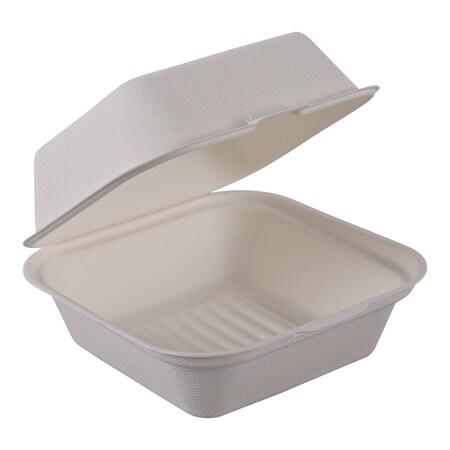 Integrated Bagging Systems Hinged Container Molded Fiber 6"x 6" x 3" Natural White PFAS Free EHL-66-PF