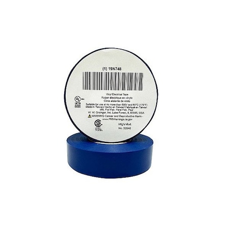 Zoro Select Vinyl Electrical Tape, 3/4 in W x 60 ft L, 7 mil thick, Blue 19N748
