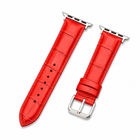 Elegani Alligator-Embossed Leather Watch Replacement Band Compatible with Apple Watch 45mm, Red LSHQ-RED-45mm