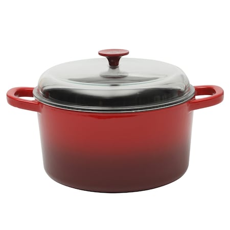 Crock Pot 3 Quart Enameled Cast Iron Dutch Oven With Borosilicate Lid in Red 750123696M