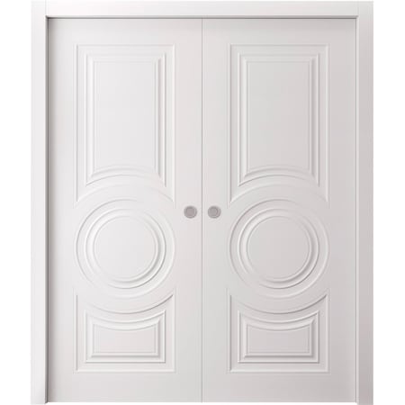Sartodoors Sliding Double Pocket Doors 36 x 80 inches, BASIC 9801 White, Kit Rail Hardware, Solid Wood Inter BASIC9801DP-SKIN-36