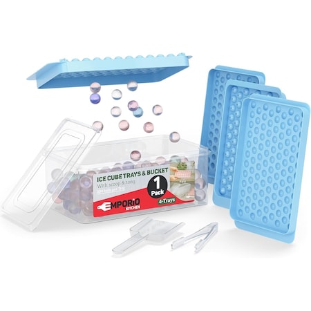 Emporio Kitchen Round Ice Cube Tray Set Pack of 1, BPA-Free, 104 Ice Balls per Tray, Lid & Tongs, Blue EMPICES102.6