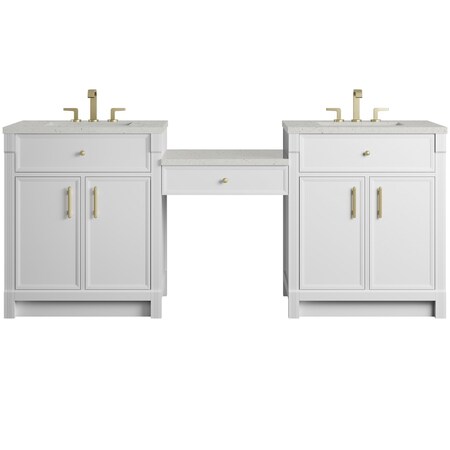 James Martin Vanities Bellshire 84" Dual Vanity Set w/ 24" Make-Up Counter, Bright White w/3 cm Lime Delight Silestone Top 660-VMC84-BW-3LDL