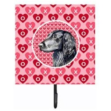 Micasa 4.25 x 7 in. Flat Coated Retriever Valentines Love and Hearts Leash Or Key Holder MI232362