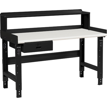 Global Industrial 60 x 30 Adj Height Workbench w/DrawerandRiser, BK- Plastic Laminate Square Top 601421BBK