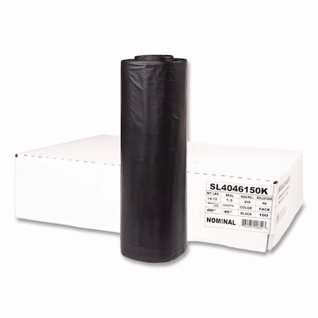 Integrated Bagging Systems Institutional Low-Density Can Liners, 45 gal, 1.5 mil, 40" x 46", Black, Interleaved Roll, 100PK SL4046150K