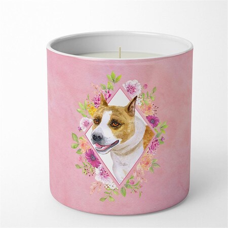 Carolines Treasures 10 oz Bull Terrier Pink Flowers Decorative Soy Candle CK4114CDL