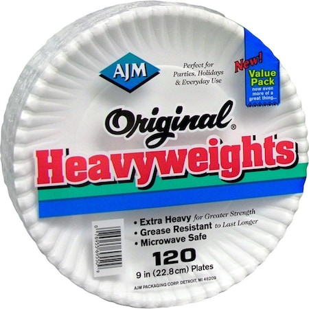 Ajm Packaging Plate, Paper, Hvyweight, 9", We 120PK AJMOH9AJBXWH