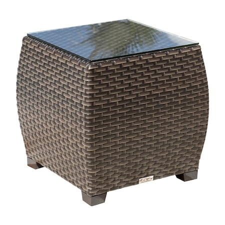 Hospitality Rattan Patio Fiji End Table with Glass 901-1347-ATQ-ET-GL