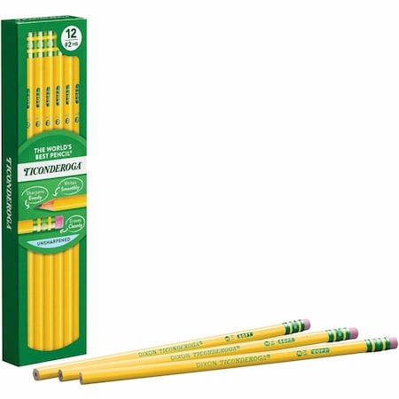 Dixon Ticonderoga Woodcase HB No 2 Pencil With Eraser, Soft, Yellow Barrel, Dozen 13882
