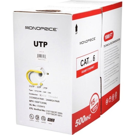 Monoprice Cat6 Utp Solid, Cmr1000 ft., Yellow 8109
