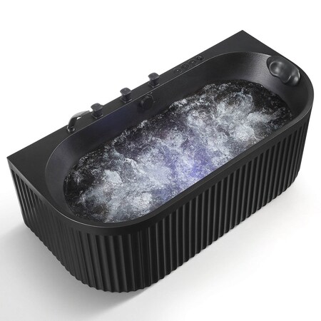 Anzzi Stone Belle 32in W x 67in D x 25in H Black Freestanding Bathtub with Black Faucet MN514BK_BK