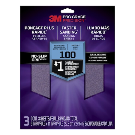 3M 3M Faster Sanding Sanding Sheets 100 grit Medium, 9 in x 11 in, 20PK 26100TRI-3