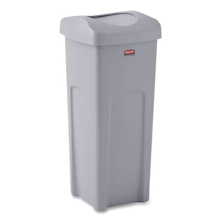 Rubbermaid Commercial Universal Square Trash Can with Swing Lid, 23 gal, Plastic, Gray 2143862