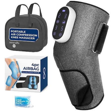 Serenelife Air Compression Knee Massager for Pain Relief and Therapy, Knee Elbow Shoulder Brace Wrap with 4 SLKNMSG14