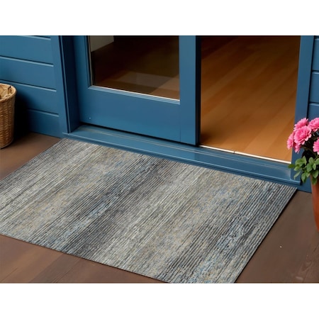 Homeroots 3' X 5' Granite Gray Striped Washable Indoor Outdoor Area Rug 608473
