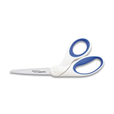 Westcott Non-Stick Titanium Bonded Scissors, 8" Long, 3.25" Cut Length, Crane-Style White/Blue Handle ACM-16578