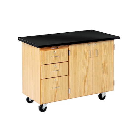 Diversified Spaces Kinetic Mobile Demo Table with Sink and Storage, Oak, Wood Frame, 48 in W, Red 4332KF
