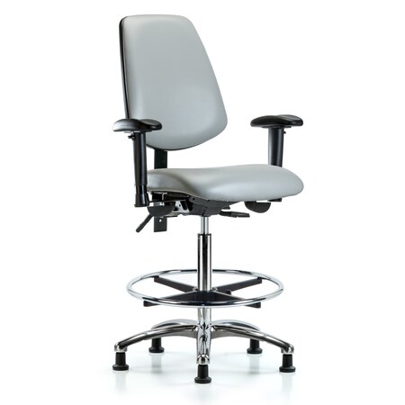 Blue Ridge Ergonomics High Bench Chair Adjustable Arms, 26" to 35-1/2" Height, Vinyl, Dove BR-VHBCH-MB-CR-T1-A1-CF-RG-8567