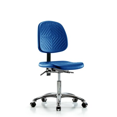 Blue Ridge Ergonomics Poly Chair Chrome, Desk, Med Back, Casters, Blue BR-PDHCH-MB-CR-T0-A0-CC-BLU