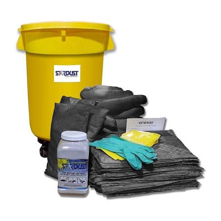 Stardust Spill Products Wheeled Spill Kit, 20 gal Volume Absorbed per Kit, 32 gal Capacity, Drum, Yellow, 60 D932UW