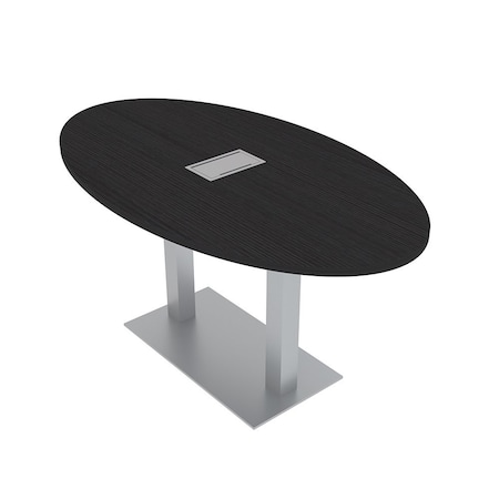 Skutchi Designs Oval Conference Table With Power Unit, 36 in W, 60 in L, Black HAR-OVL-36X60-DOU-U999ST19-ESIL