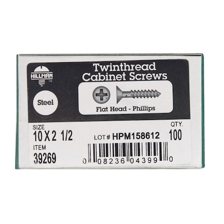 Hillman No. 10 X 2-1/2 in. L Phillips Black Phosphate Twin Thread Cabinet Screws, 100PK 39269