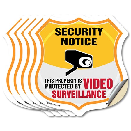 Signmission Security Notice Shield Sign This Propert, 4 inch X 4 inch, Vinyl Decal, 5PK SHI-D-5PACK-4-462