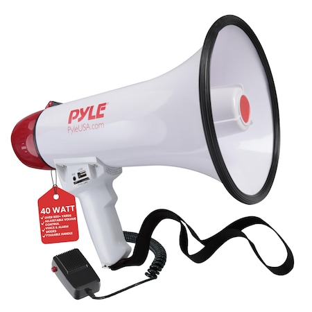 Pyle 40W Megaphone Speaker PA Bullhorn with Built-In Siren, Bluetooth, Adjustable Volume Control & PMP42BT
