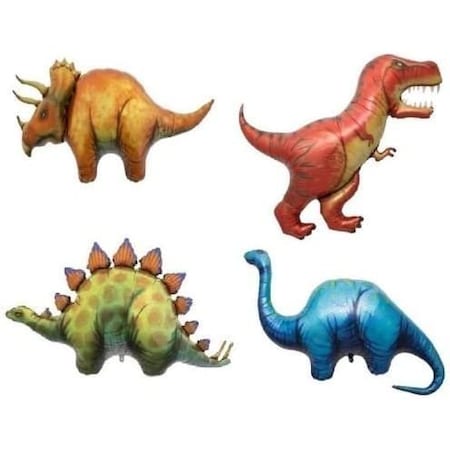 Loonballoon Dinosaur TRICERATOPS STEGOSAURUS T-REX APATOSAURUS 4 Party Mylar BALLOONS Set LB-Dinosaur-4x