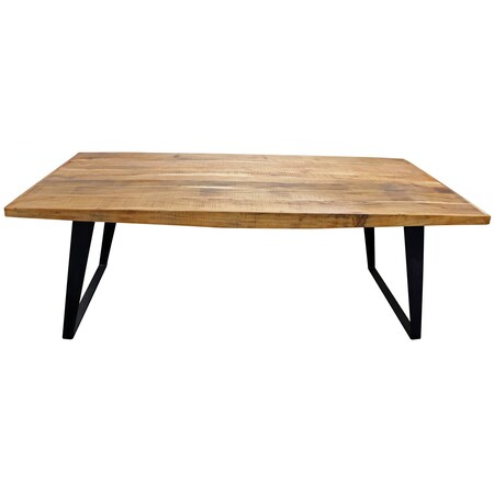 Homeroots 84" Natural And Black Solid Wood And Iron Sled Base Dining Table 488686