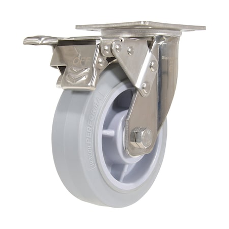 Vestil Thermoplastic Rubber Swivel With Total Brake Caster 6 In. Diameter x 2 In. Width 600 lb Gray CST-E-SS-6X2TPR-SWTB
