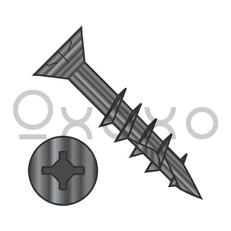 Oxoxo 8-9X1 1/4 Phil Square Flat w/Nibs Coarse Thread Wood Screw 2 Type 17 2/3 Thread Black Ox, 5000PK 569361