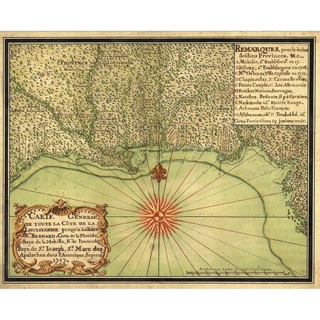 Homeroots 16" X 20" C1747 Map Of The Gulf Coast Vintage  Poster Wall Art 391951
