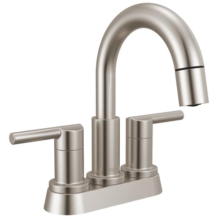 Delta Nicoli Two Handle Centerset Pull-Down Bathroom Faucet, 6.94 in, Stainless 25749LF-SSPD