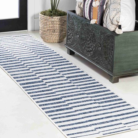 Jonathan Y Sukie Modern Offset Stripe Ivory/Blue 2 ft. x 8 ft. Indoor/Outdoor Runner Rug SMB133C-28