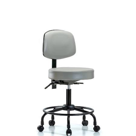 Blue Ridge Ergonomics Vinyl Stool, Back, Desk, Round Tube Base, Casters, Sterling BR-VDHST-RT-T0-RC-8840